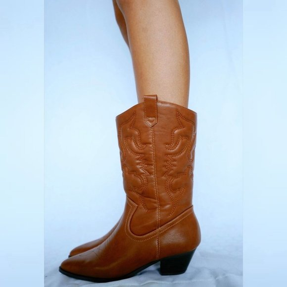 Road Wolf Boots 7 M Women Western Cowboy Outland Leather Rodeo Daisy Duke Cognac - Picture 5 of 16